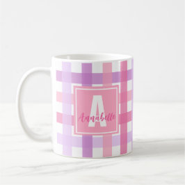 Rosa Lila Pastel Modern Gingham Monogram Kaffemugg