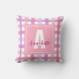 Rosa Lila Pastel Modern Gingham Monogram Kudde