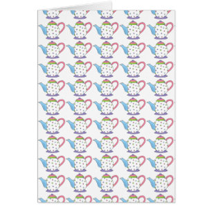 Rosa Lila Pastel Polka Dot Tea Party Tekanna Hälsningskort