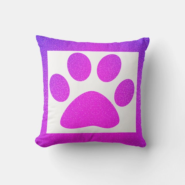 Rosa Lila Paw Skriv ut glittery Ombre Cute Gift Kudde (Framsida)