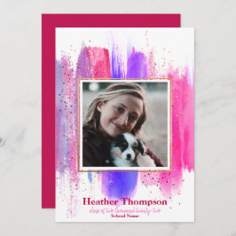 Rosa & Lila Pawarde Glitter Sparkles Studenten Inbjudningar