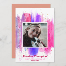 Rosa & Lila Pawarde Glitter Sparkles Studenten Inbjudningar