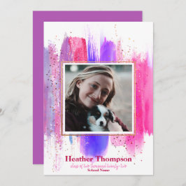 Rosa & Lila Pawarde Glitter Sparkles Studenten Inbjudningar