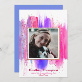 Rosa & Lila Pawarde Glitter Sparkles Studenten Inbjudningar