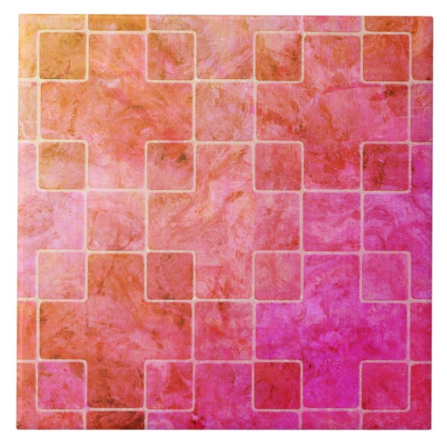 Rosa Lila Peach Boho Square Mönster Ceramic Tile Kakelplatta (Framsidan)