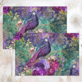 ROSA LILA PEACOCK BLOMMIGT COLLAGE DECOUPAGE
