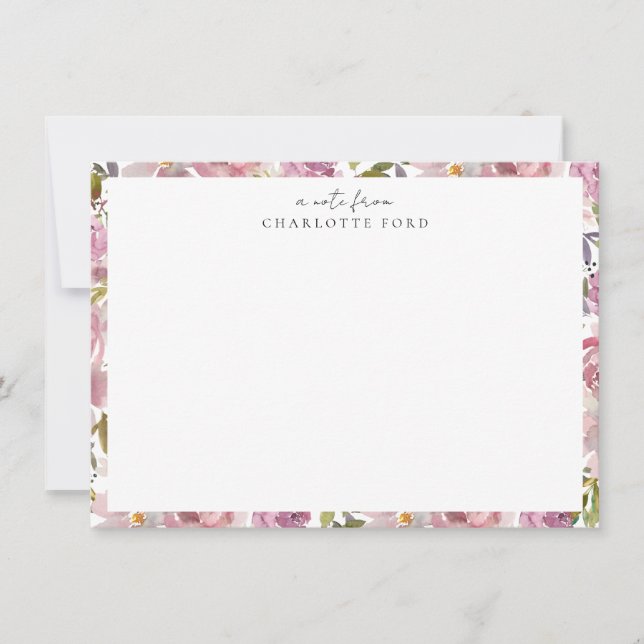  Rosa Lila Peony Ro Girly Blommigt Ram Anteckningskort (Framsida)