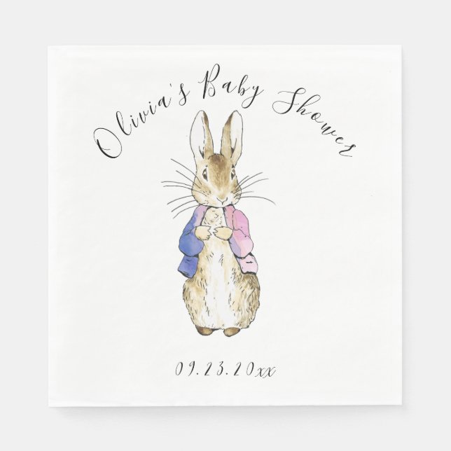 Rosa Lila Peter Rabbit Baby Shower Pappersservett (Framsidan)