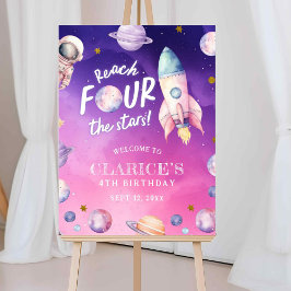 Rosa lila planet rymd flickas födelsedags välkomst poster