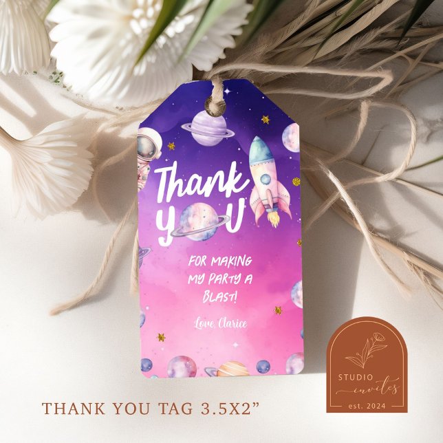 Rosa Lila Planet Space Girl's Birthday Gift Märkre Presentetikett (Skapare uppladdad)