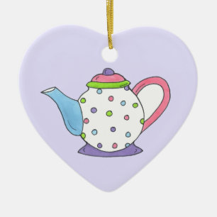 Rosa Lila Polka Dot Tekanna Tea Pot Personlig Julgransprydnad Keramik