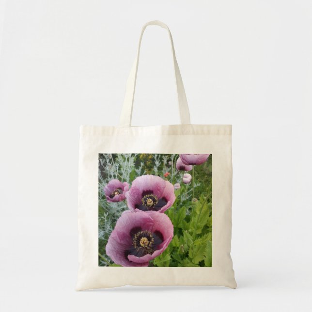 Rosa Lila Poppies Mauve Lila blommor Blommigt Tygkasse (Framsidan)