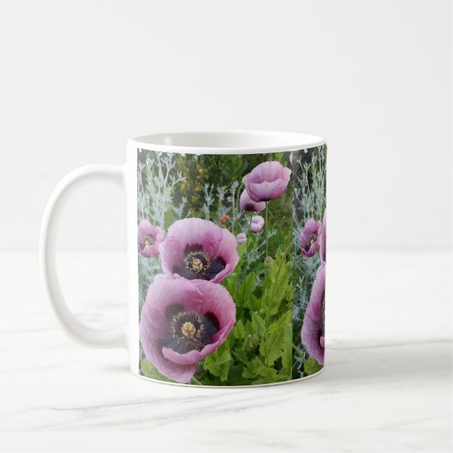 Rosa Lila Poppies Mauve Lila Flower Kaffemugg (Vänster)