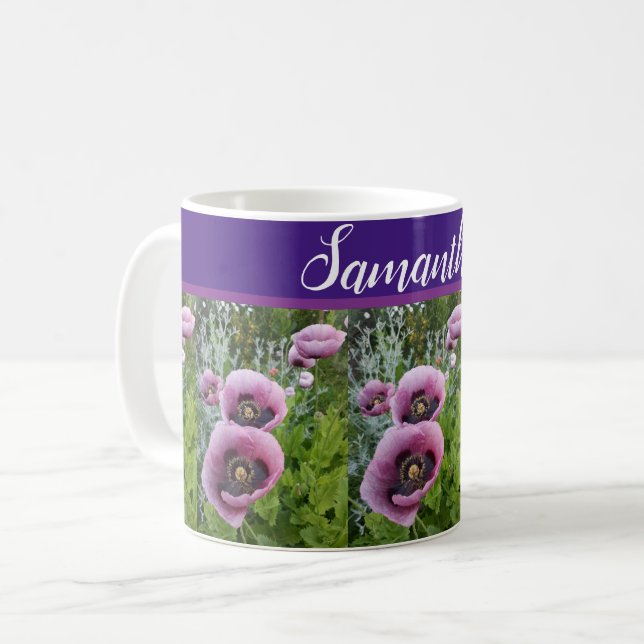 Rosa Lila Poppy Flowers Poppies blommigt Kaffemugg (Framsida vänster)