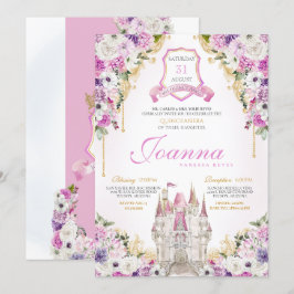 Rosa Lila Princess Castle Royal Quinceanera Inbjudningar