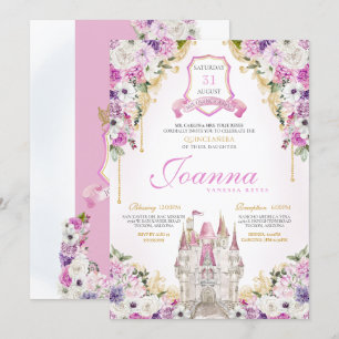 Rosa Lila Princess Castle Royal Quinceanera Inbjudningar