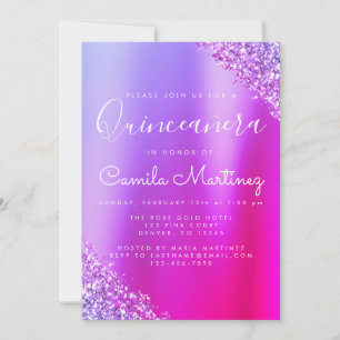 Rosa Lila Quinceanera Glitter Party Inbjudningar