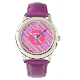 Rosa, lila rand grafik i monogrammet flickor armbandsur