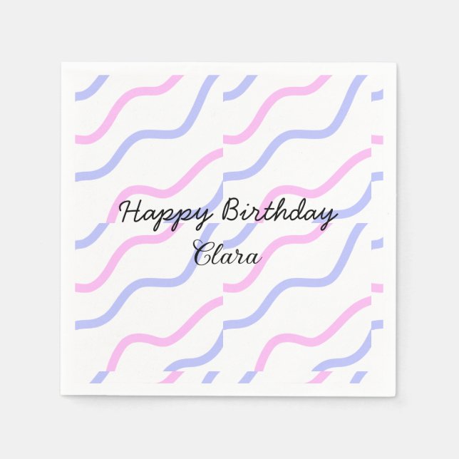 Rosa lila rand grattis på födelsedagen lägga till  pappersservett (Framsidan)