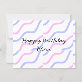 Rosa lila ränder glad födelsedag lägg till namn te vykort