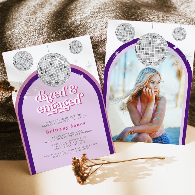 Rosa & Lila Retro Disco Groove Möhippa Inbjudningar (Skapare uppladdad)