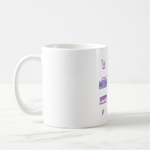 Rosa Lila Retro Music Icons Doodle Mönster Kaffemugg