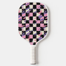Rosa & lila retro-rutig pickleball-paddle