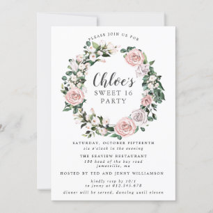 Rosa Lila Ro Blommigt Utandning Sweet sixteen Part Inbjudningar