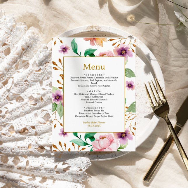 Rosa & Lila Ro Blommor Baby Shower Meny (Skapare uppladdad)