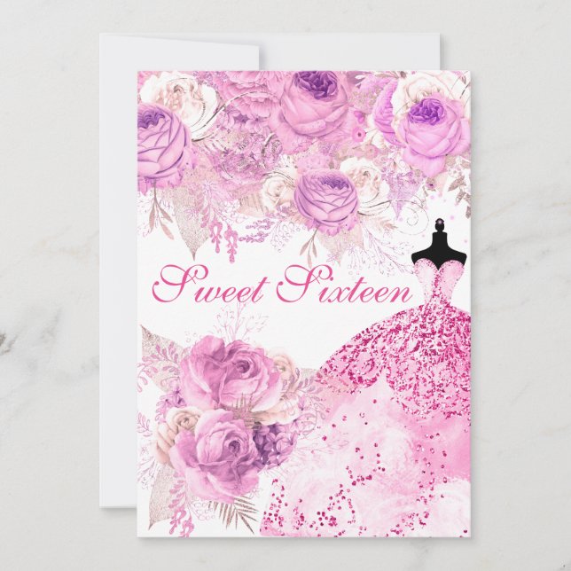 Rosa & Lila Ro Dress Sweet 16-inbjudan Inbjudningar (Framsida)