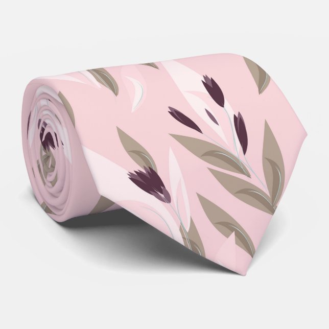 Rosa lila röd retro blommönster slips (Rullad)