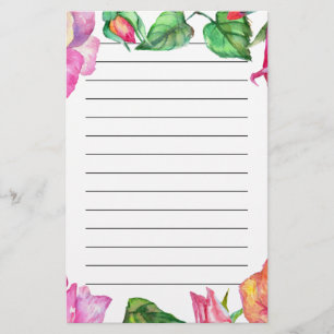 Rosa lila rodnad akvarellblommig brevpapper