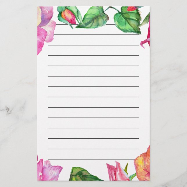 Rosa lila rodnad akvarellblommig brevpapper (Framsida)