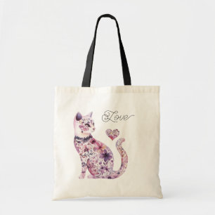 Rosa Lila Rodnad Blommor Hjarta Kärlek Katt Tygkasse