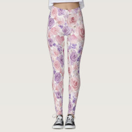 Rosa lila rodnad blommor hjärtan  leggings