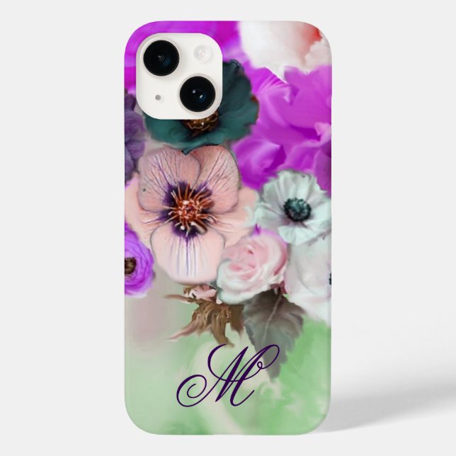 ROSA LILA ROSOR, VITA ANEMONEBLOMMOR MONOGRAM (Baksida)