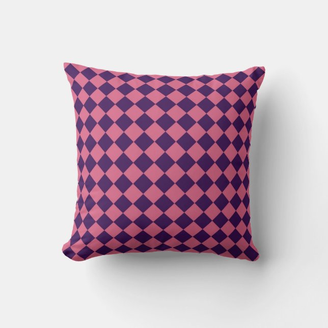 Rosa lila rutigt diamantmönster  kudde (Framsida)