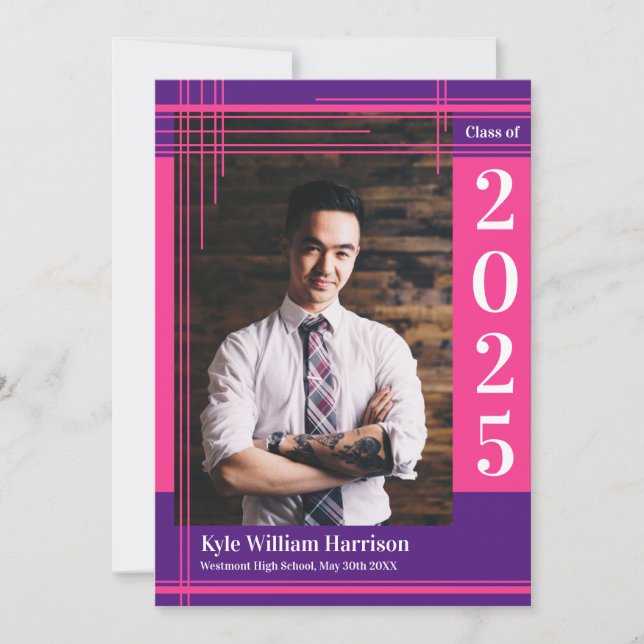 Rosa Lila School Färg Studenten Photo Play Inbjudningar (Framsida)