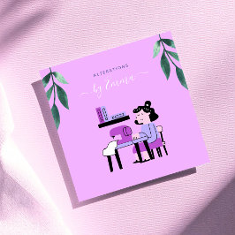 Rosa Lila Sewing Maskin Seamstress Illustration Fyrkantigt Visitkort