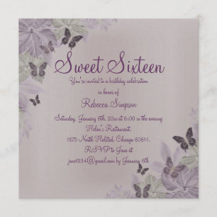 Rosa & Lila Shimmer Butterfly Sweet 16 Inbjudan