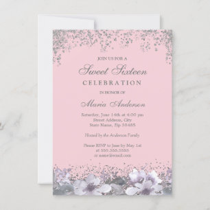 Rosa Lila Silver Glitter Sverige 16 Inbjudan