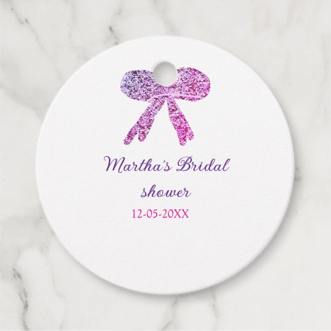 Rosa lila slinga glitter gnista bröllopsfest namne gåvor etiketter (Framsida)