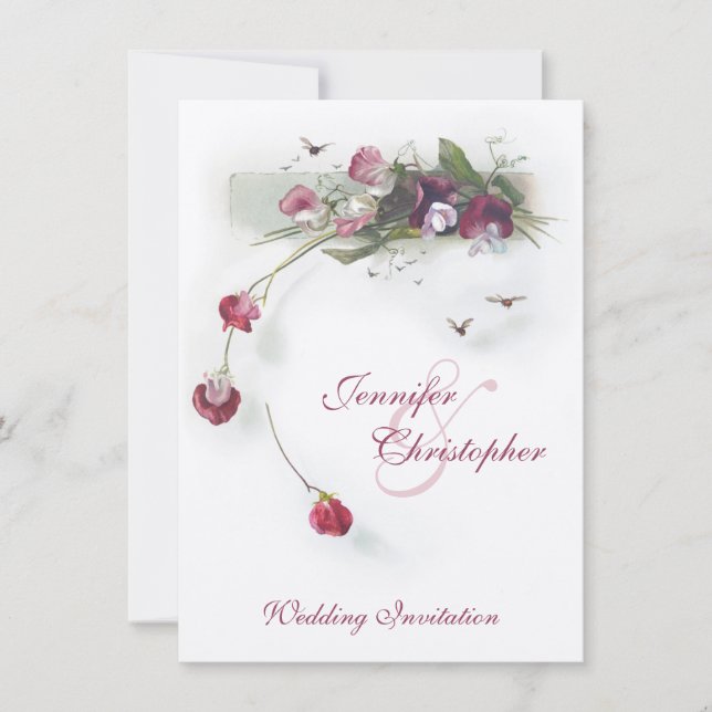 Rosa lila sötblommor inbjudan till bröllopsmöte (Framsida)