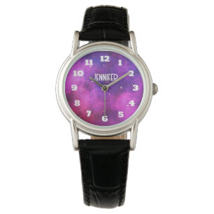 Rosa & Lila Space & Stars Faux Galaxy Armbandsur