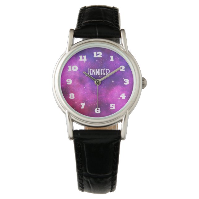Rosa & Lila Space & Stars Faux Galaxy Armbandsur (Framsida)