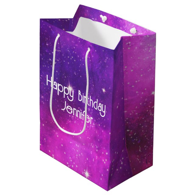 Rosa & Lila Space & Stars Faux Galaxy Birthday (Framsidan Vinklad)