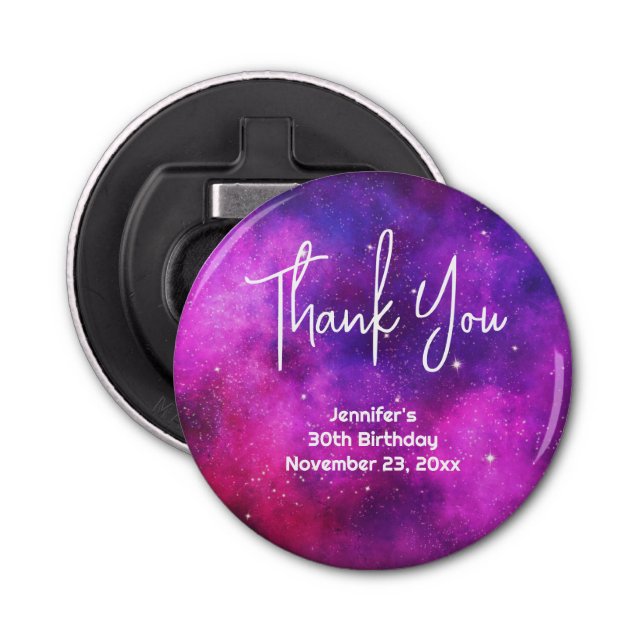 Rosa & Lila Space & Stars Faux Galaxy Birthday Flasköppnare (Framsidan)