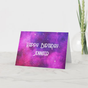 Rosa & Lila Space & Stars Faux Galaxy Birthday Kort