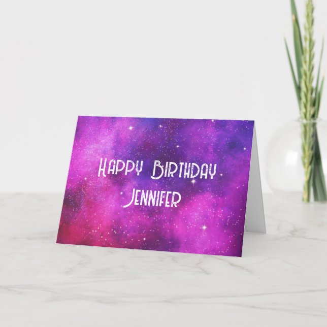 Rosa & Lila Space & Stars Faux Galaxy Birthday Kort (Framsida)