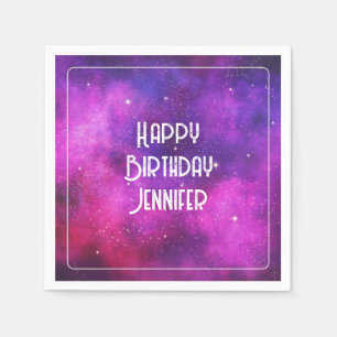 Rosa & Lila Space & Stars Faux Galaxy Birthday Pappersservett
